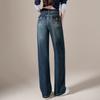 Old retro jeans women's autumn high waist wide legs thin cat whisker white drape straight mopping trousers