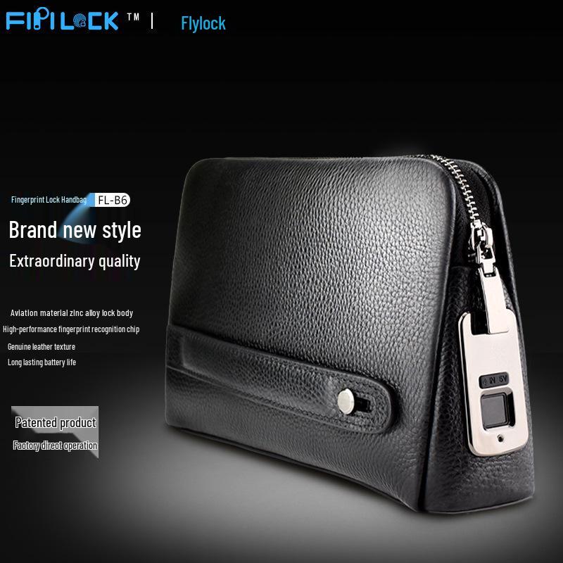 Men's Genuine Leather Clutch with Waterproof, Anti-Theft, Smart Fingerprint Lock