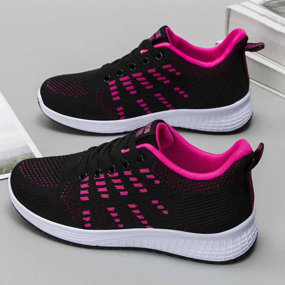 Large size new women's shoes spring and summer fly-woven mesh breathable sports shoes soft sole comfortable mother casual trendy shoes