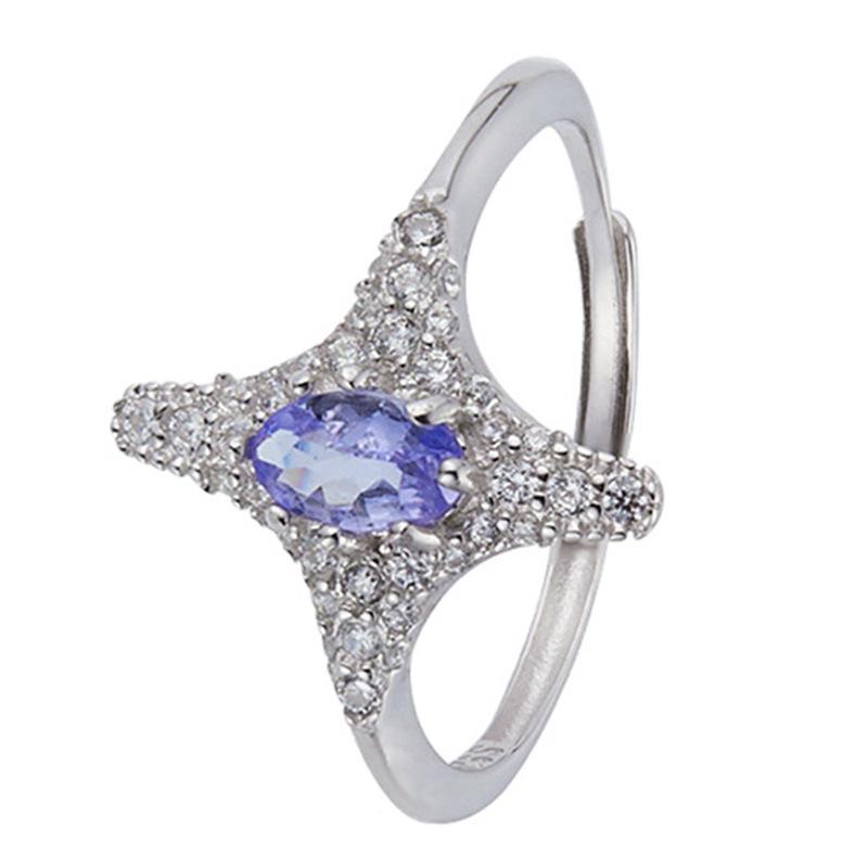 S925 Sterling Silver Natural Tanzanite Garnet Peridot Topaz Sapphire Ring Four-Pointed Star Index Finger Ring