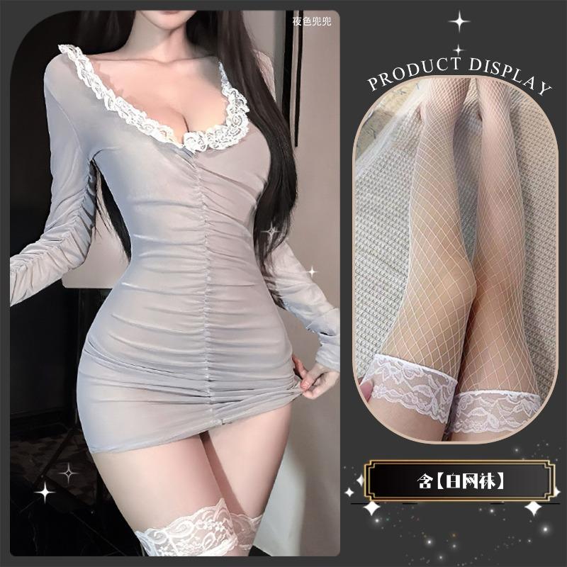 Сексуальное нижнее белье женское сексуальное глубокое v перспектива кружево кружево знаменитость юбка на бедрах пижамный комплект перспектива