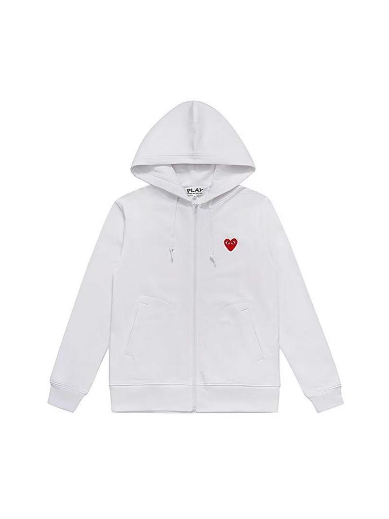 PLAY Love Heart Embroidery Zipper Cardigan Hoodie - Men's Plus Velvet Autumn Hooded Jacket 2025 Model