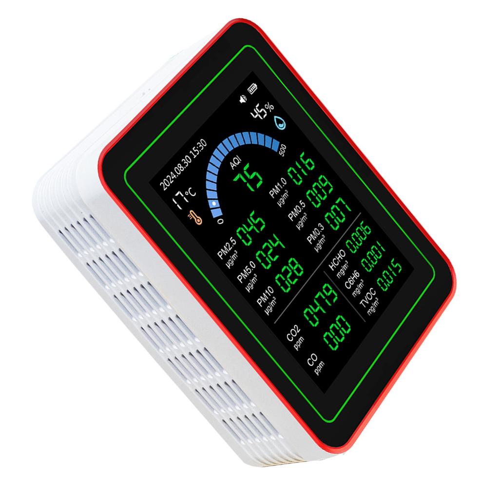 Измеритель качества воздуха 18 в 1 CO2 TVOC HCHO PM2.5 PM10 Темп Влажн Детектор Тестер В помещении Питание от батареи Хранение данных