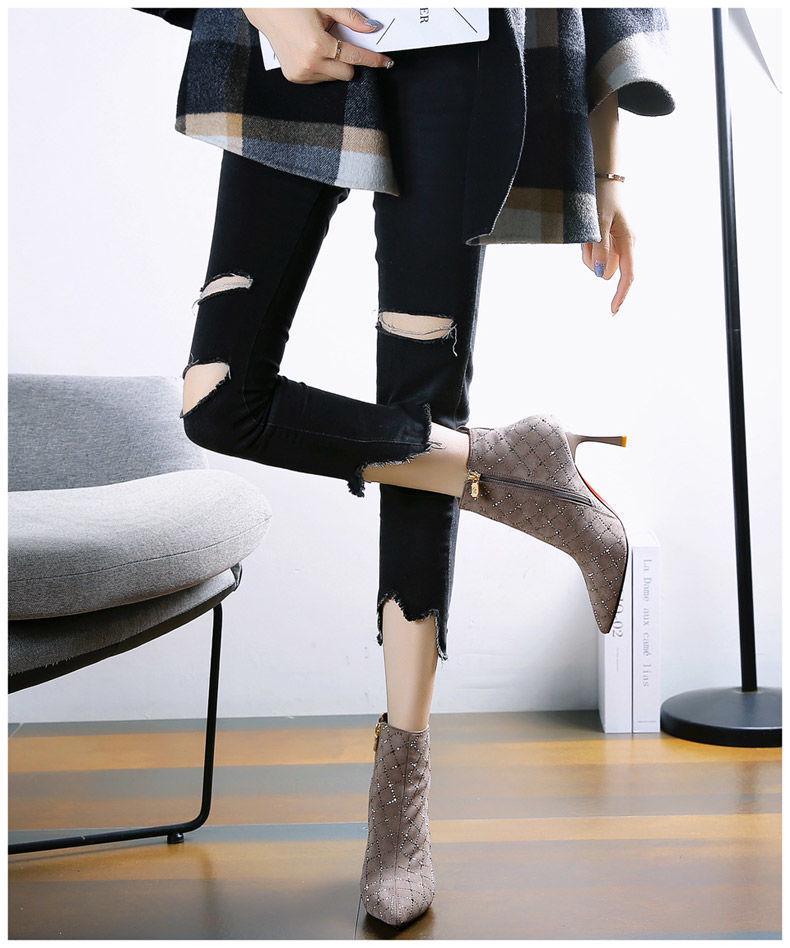 Women's Autumn/Winter Rhinestone Stiletto Ankle Boots with Zipper