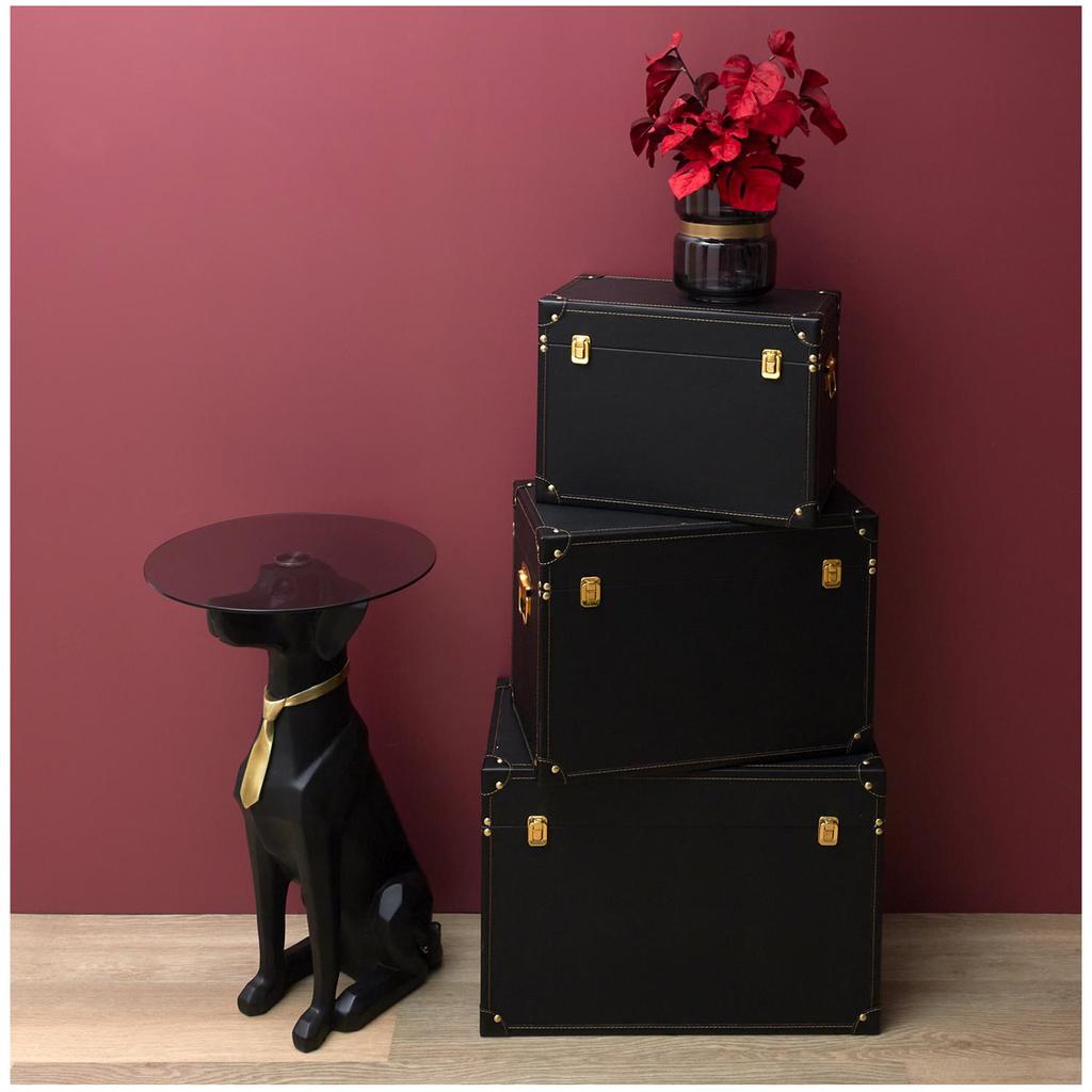 Les Trésors De Lily [A3678] - Resin Glass Pedestal Table 'Dog' Black Gold - 66x40 Cm