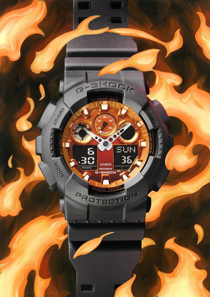 Мужские часы Casio G-Shock серии Flame Inside GA-100FL-8AJF, серые (Официальный японский продукт)