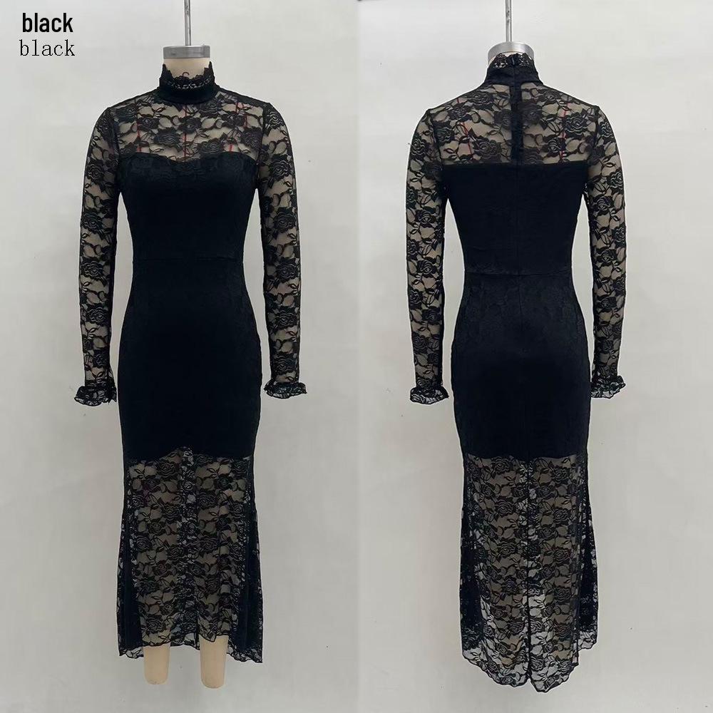 Elegant Cross-border European & American Long-sleeve Banquet Dress: High-waisted, Slim-fit, Autumn/Winter Skirt