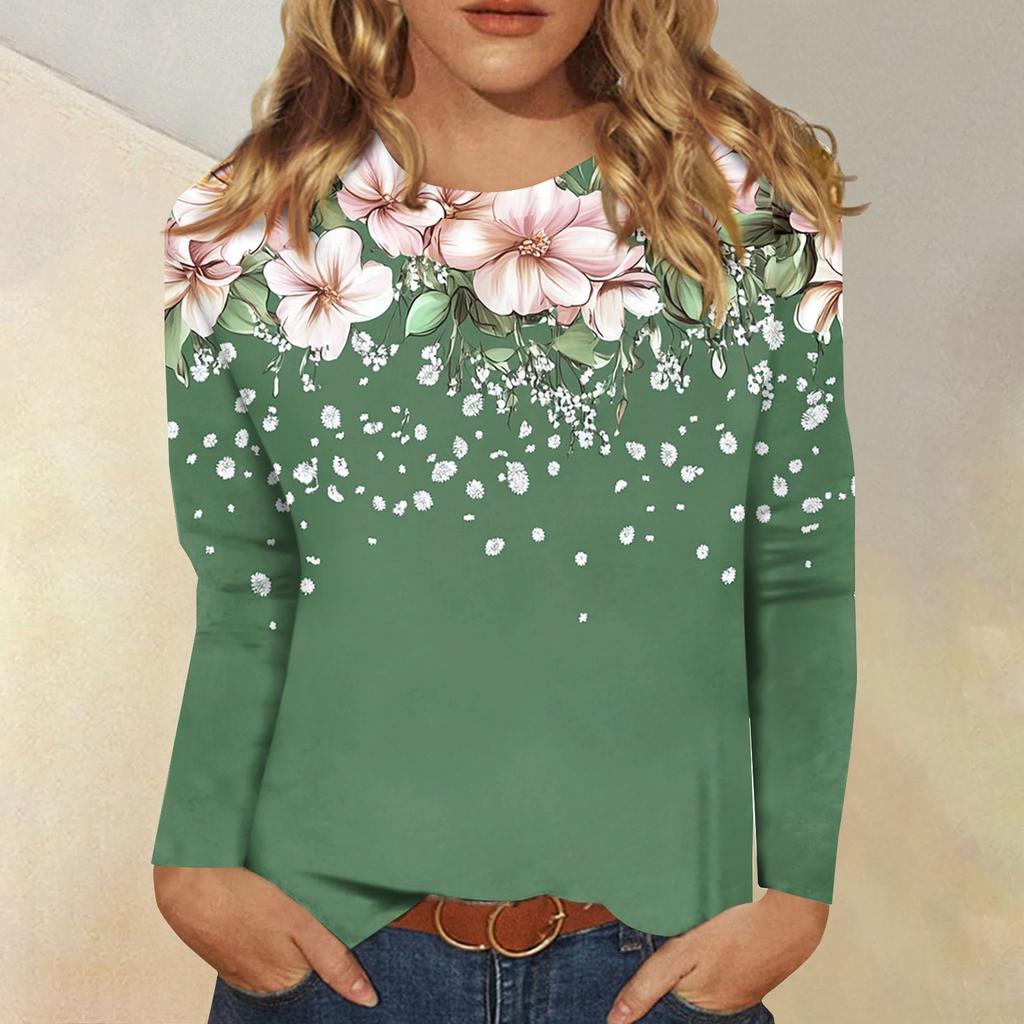 Женская модная повседневная футболка с круглым вырезом и длинным рукавом с принтом, топ