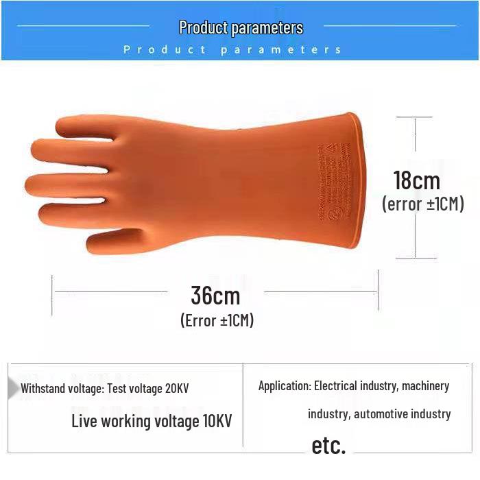 High-Voltage Insulating Gloves: 10KV-20KV Rubber, Anti-Shock, Anti-Static, Electrician Safety (12KV).