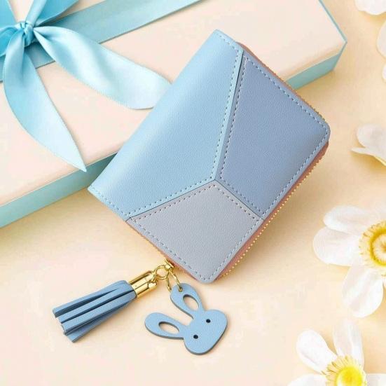 Женский кошелек Color Block Тонкий держатель для карт Кошелек с двумя сгибами Мини-кошелек с окном для ID Застежка-молния Карман для монет для путешествий Работы Ежедневного использования