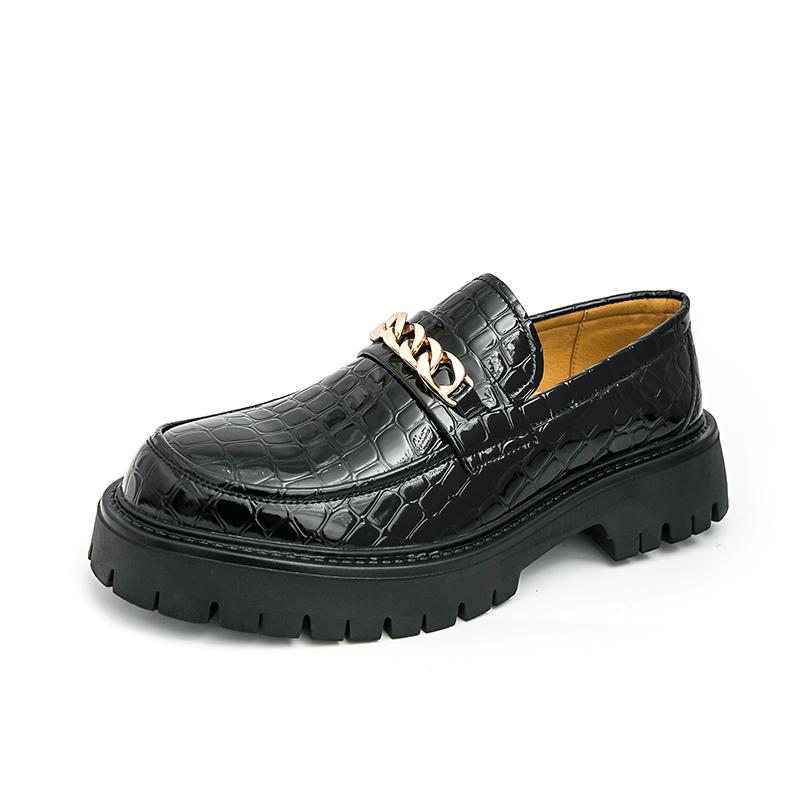 Мужские лоферы в корейском стиле на толстой подошве из крокодиловой кожи, повседневные, слипоны, нескользящие, с металлической пряжкой для декора, модного бренда