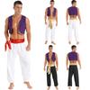 Mens Adult Arabian Prince Cosplay Costume Halloween Party Club Sequin Trim Waistcoat with Belted Pants Stage Performance Outfits