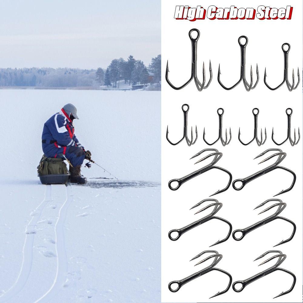 Durable Barbed Hooks Ahite Nickel Sharpened Treble Jig Fishhooks High Carbon Steel Fishing Tackle