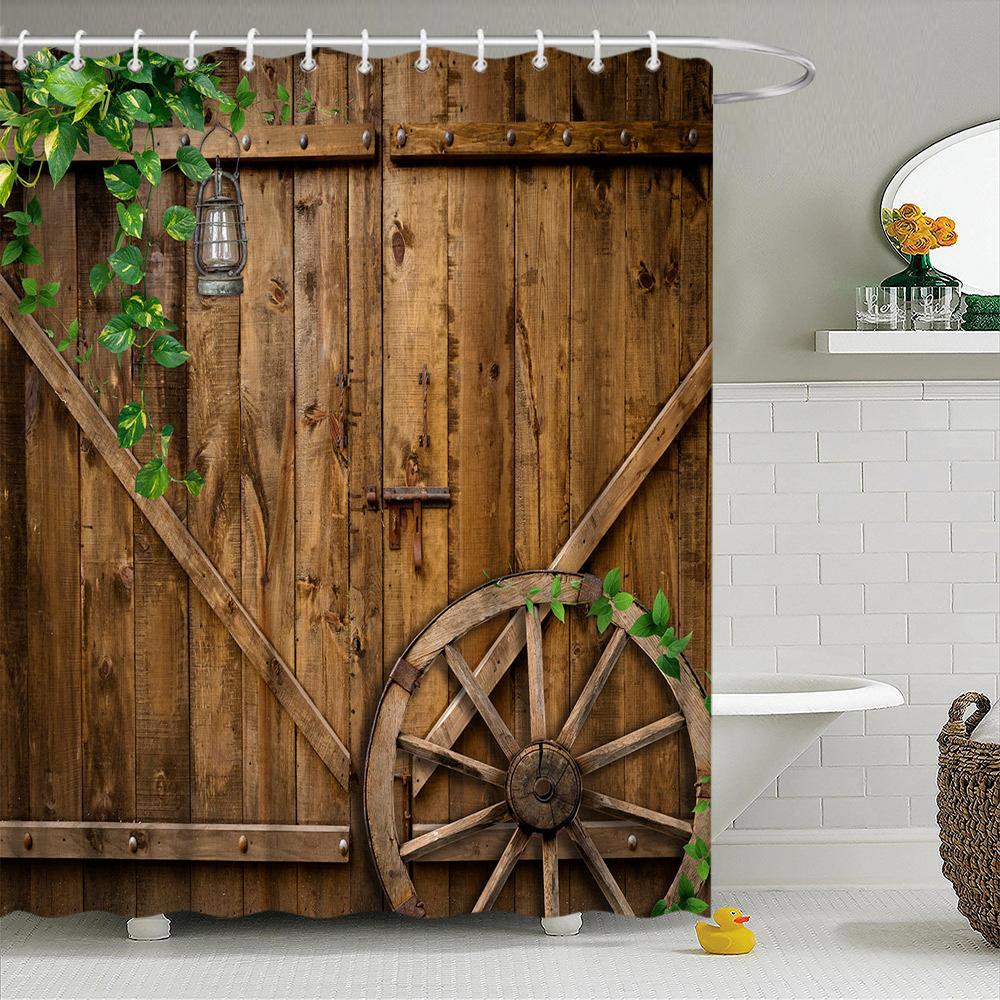 Ретро Деревянные Двери Набор Занавески для Душа Рустик Старый Винтажный Амбарная дверь Тканевые Занавески для Ванной Комнаты Фермерский Дом Декор для Ванной Экраны для Ванной Крючок