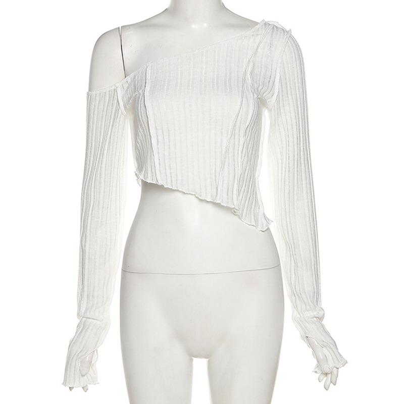 Женская футболка с отделкой на одно плечо, приталенная рубашка с длинным рукавом