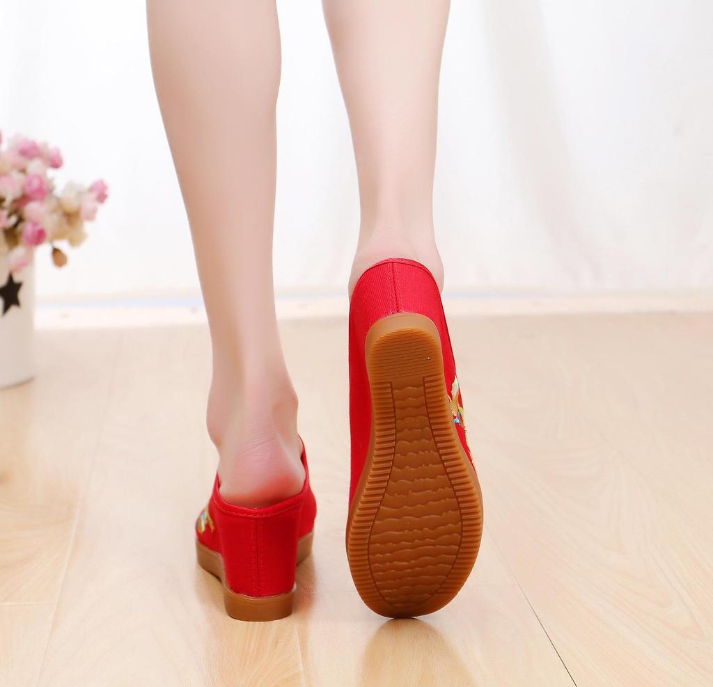 Вышитые льняные тапочки на танкетке в стиле ретро с ароматерапией