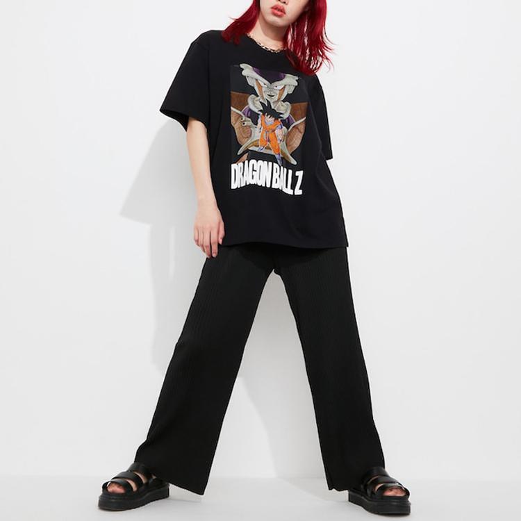 Uniqlo X Dragon Ball Коллаборация SS23 Фриза Гоку Принт Дышащая Футболка с Круглым Вырезом и Коротким Рукавом Унисекс Топы Черный 463101-09