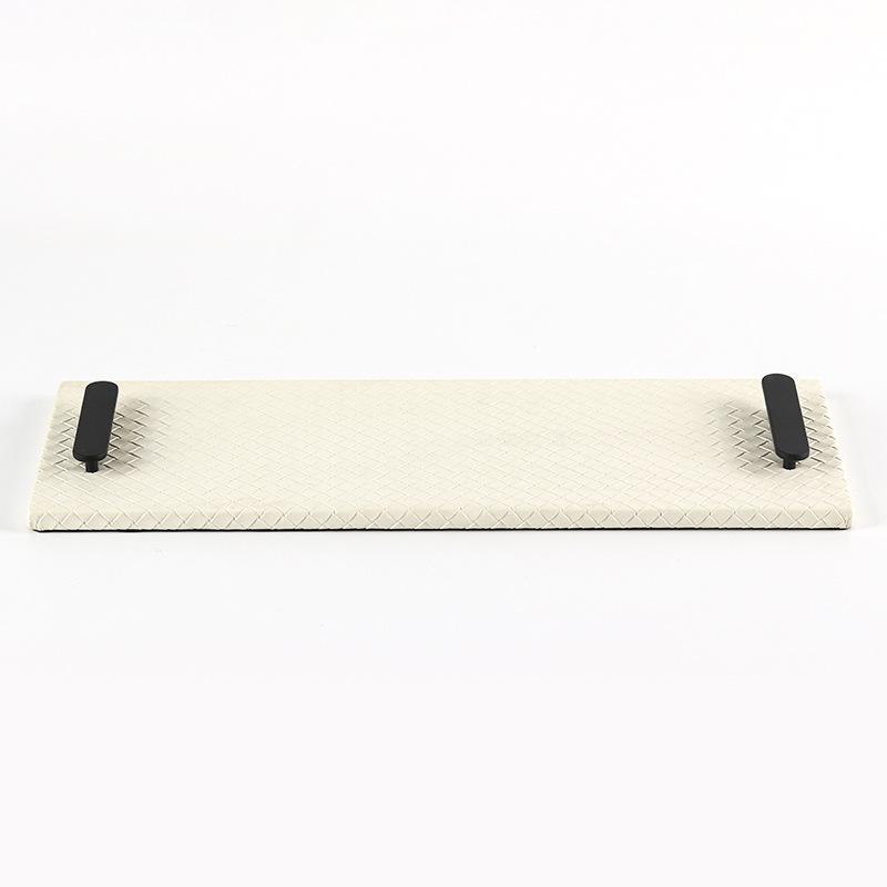 Modern Light Luxury Rectangular Woven Leather Tray Ornaments for Home Living Room and Bedroom Double Handle Storage Tray Accessories