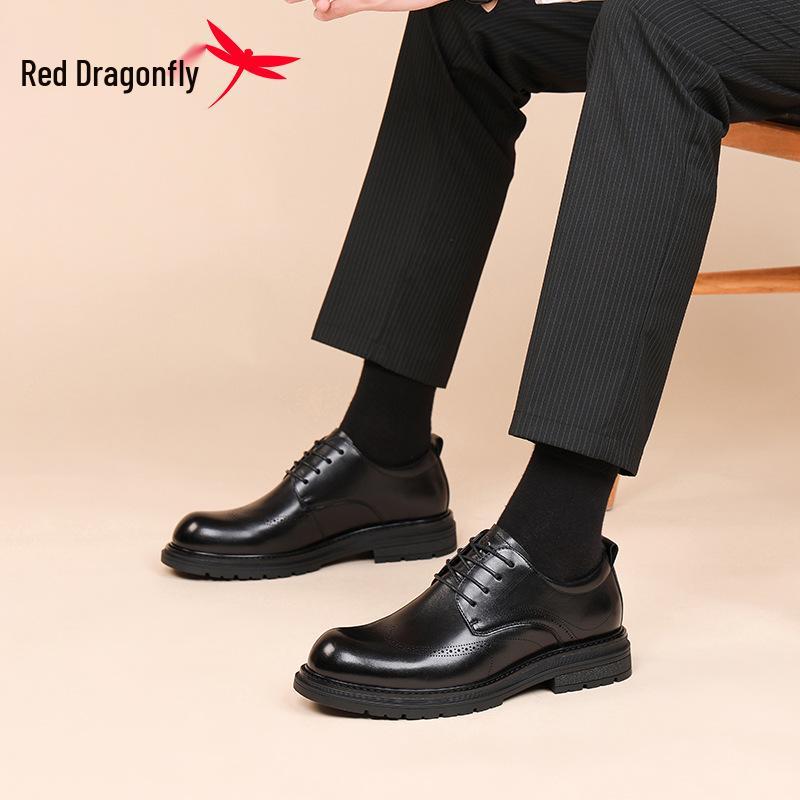 Red Dragonfly Men's Genuine Leather Formal Brogue Derby Shoes for Business, Wedding, and Groom.