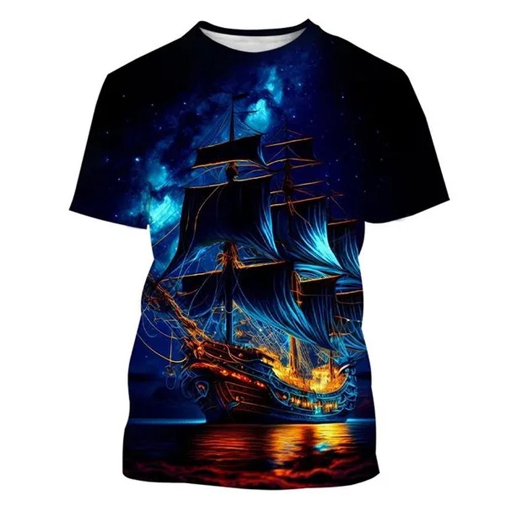 Винтажная мужская футболка с 3d принтом «Корабль якорь», топ для парусного спорта, летняя толстовка с круглым вырезом и короткими рукавами, пуловер, повседневная мужская одежда
