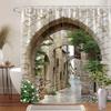 1pc Vintage European Shower Curtain, Picturesque Cobblestone Alley with Flowers and Arches, With 12 Hooks, Bathroom Decor