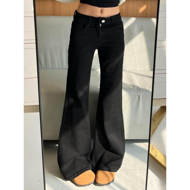 Retro Black Flared Jeans Women's Spring New Slightly Pulled Low Waist and Thin, Loose Mopping Pants Without Sticking To the Legs