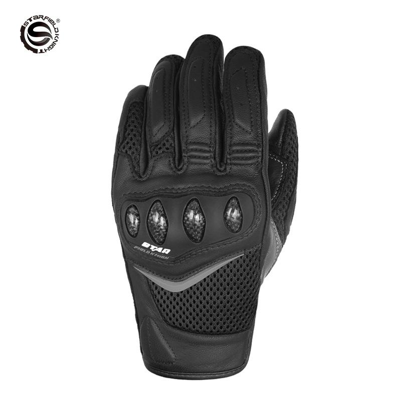 SFK Women Motorcycle Gloves Summer Breathable Goat Leather Carbon Fiber Protective Riding Gloves All-Season Touchscreen