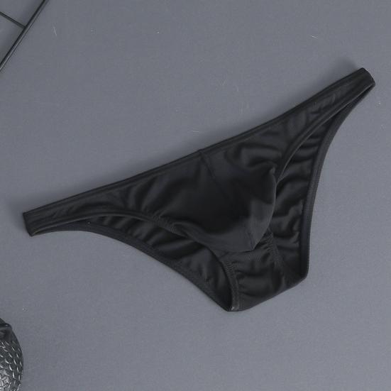 Men Briefs Ice Silk Thin Stripe Solid Color U Convex Inside Wearing Sexy