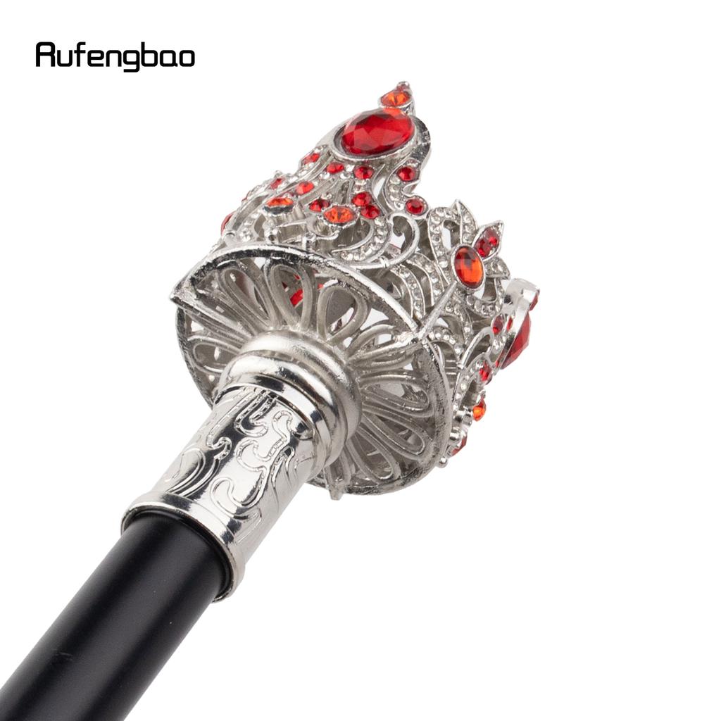 Silver Crown Artificial Red Diamond Walking Cane Fashion Decorative Walking Stick Gentleman Elegant Cosplay Cane Crosier 91cm