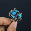 Tibetan Turquoise Gemstone Copper Wire Wrapped Handmade Jewelry Ring For Gift
