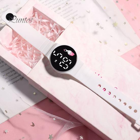 Electronic Watch Touchscreen LED Display Soft Band Round Life Waterproof Solid Color Kids Students Digital Watch Daily Wear