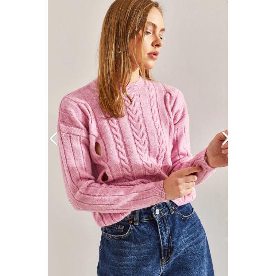 Женский трикотажный свитер с плетеным узором стандартного размера