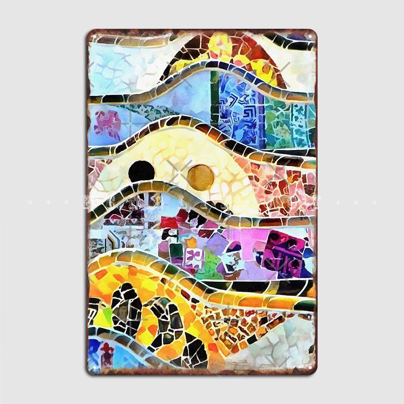 Гауди Барселона Мозаика Металлическая Вывеска Настенная Паб Дом Печать Таблички Жестяная Вывеска Постер