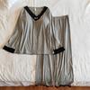 Women's Lace Edging Pajama Set Sexy V-Neck Modal Sleepwear Solid Loose Casual Nightwear Sweet Intimate Lingerie Home Wear