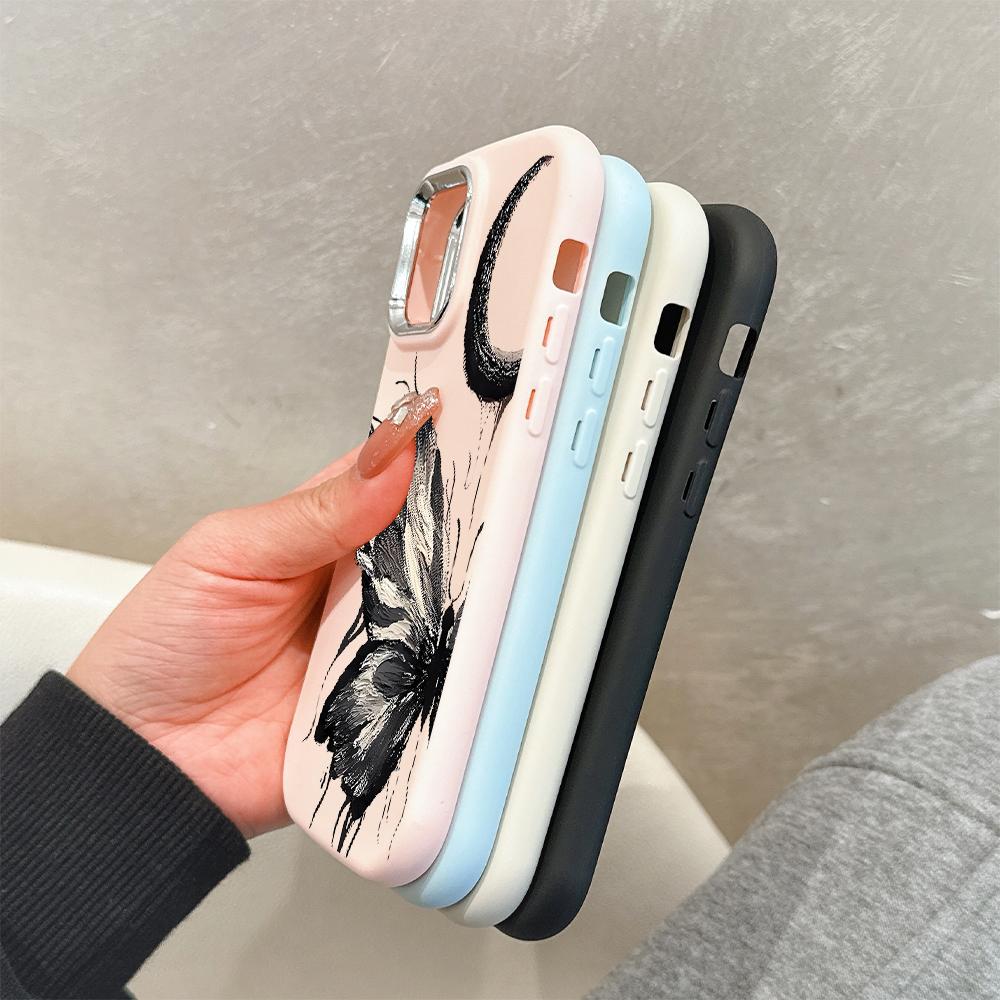 Для iPhone 15 14 13 11ProMax 14 15 16 Samsung S25 S24 S23 S22 Redmi 10 13 14C Мультяшный Черный Кот Серебристый Край Мягкий Жидкий Силикон Защитный Чехол