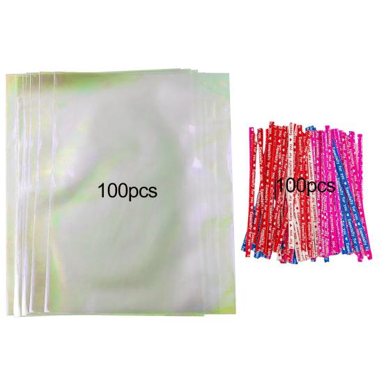 100 шт. пакеты для конфет, переливающиеся прозрачные целлофановые пакеты для вечеринок с завязками для печенья, конфеты, подарочные пакеты на Хэллоуин и Рождество