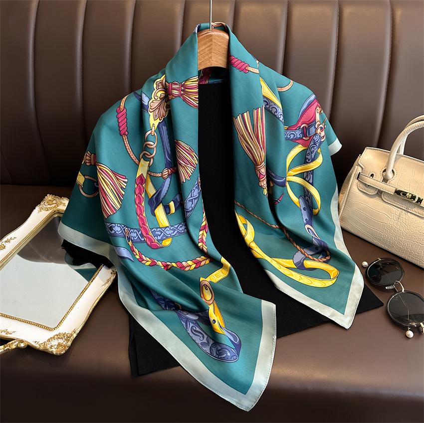 Versatile British-Style Silk Square Scarf - 90cm Solid Color Shawl & Headscarf