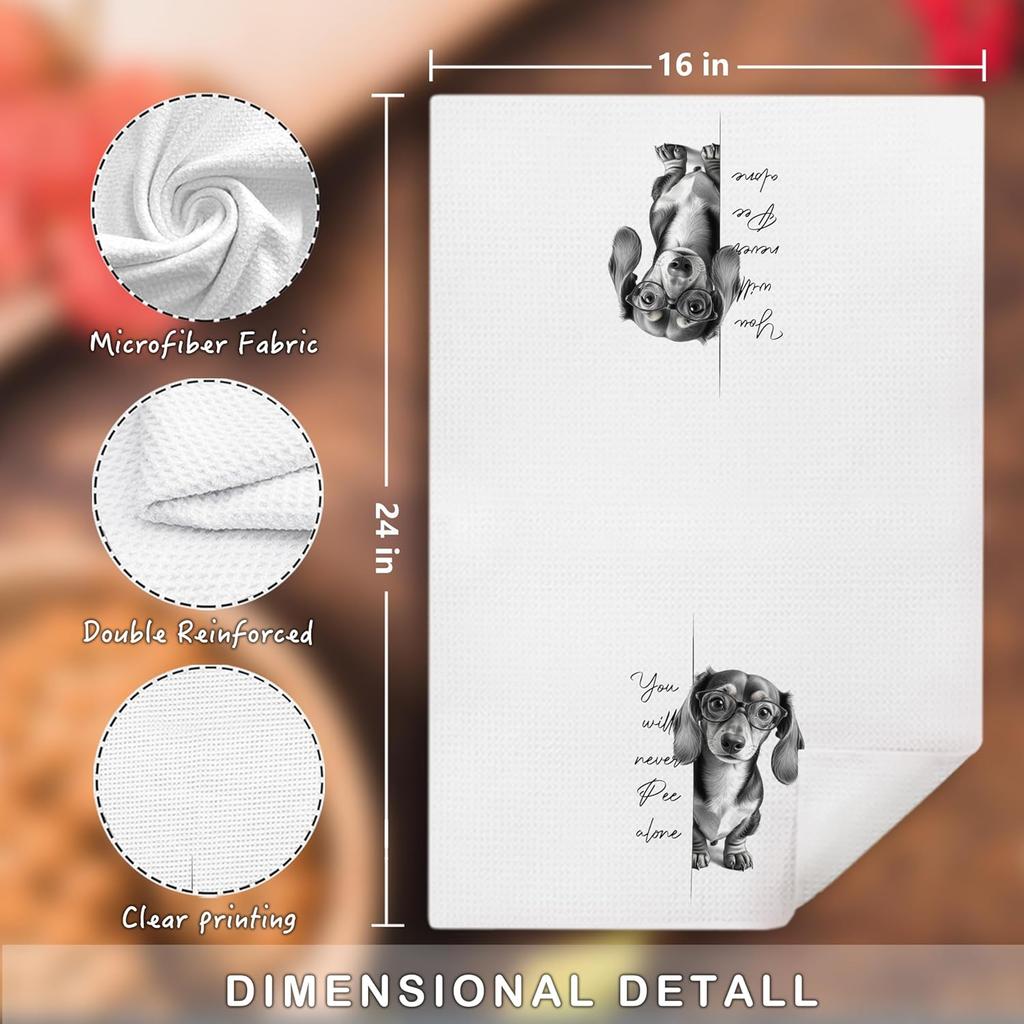 Dachshund Kitchen Towels for Bathroom Decor,Dachshund Gifts for Women,Black and White Dog Decorative Hand Towels for Washroom Restroom,16x24 Inch
