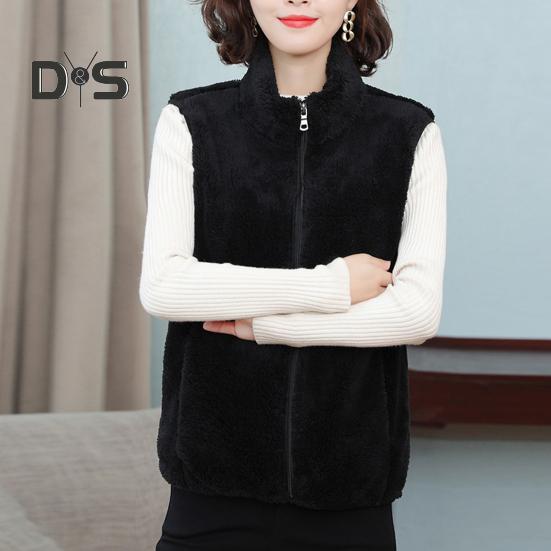 Женский осенне-зимний однотонный плюшевый жилет с воротником-стойкой, карманы без рукавов, карманы на молнии, утолщенный двухсторонний флисовый жилет, пальто