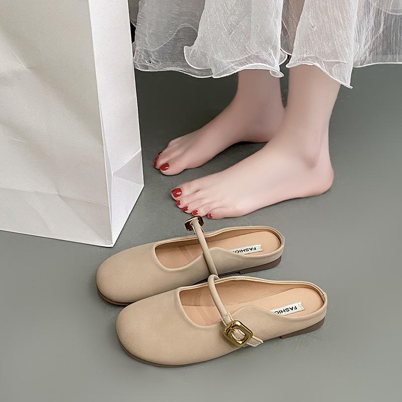 Баотоу полубосоножки женская верхняя одежда 2025 весна и лето новая подошва на плоской подошве с мягкой подошвой модные женские туфли одинарки на одной педали