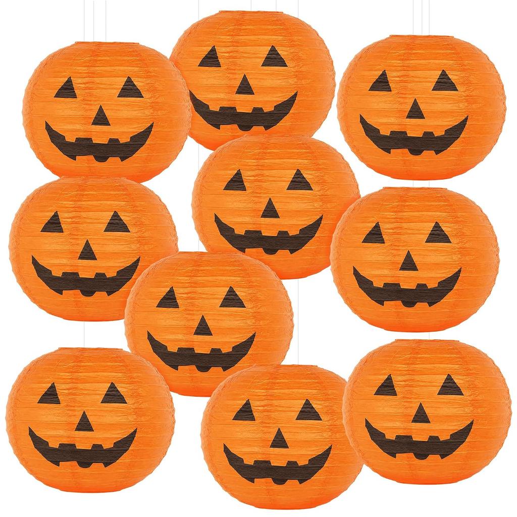 GOKEI Halloween Lantern Pumpkin Pattern 10-piece Set Diameter 20cm Paper Lanterns 10 pieces
