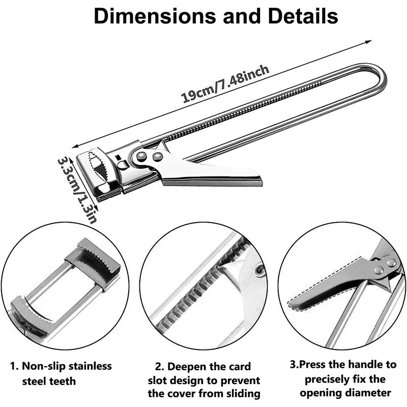 Adjustable Stainless Steel Can Opener Jar Opener for Weak Hands Longer Handheld Bottle Opener for Any-Size Lids JT180