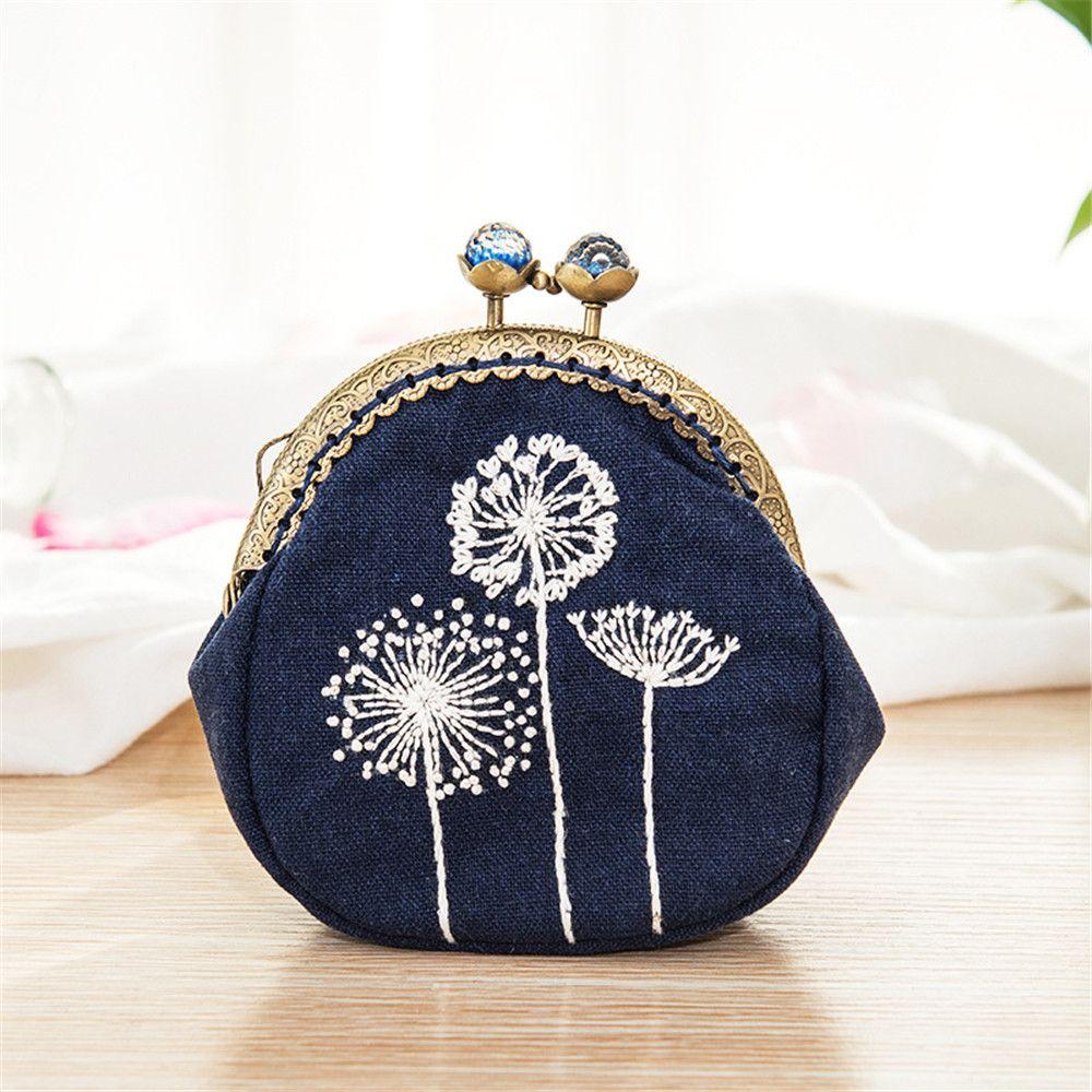 Gift Handmade DIY Crafts Cross Stitch Embroidery Starter Kit Coin Purse Wallet Flower Patterns