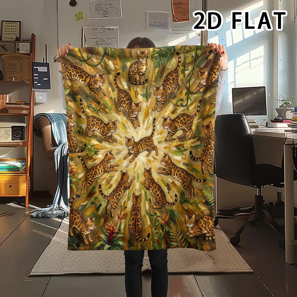 1Pc Vibrant Mandala Cats Print Flannel Blanket,High quality Comfortable for All Seasons,Home Decor,Warmth and Comfort,Perfect for Christmas Gifts