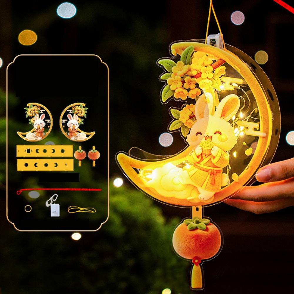 Cartoon Mid Autumn Lantern Glowing Handheld Rabbit Flower Lantern  for Festival Souvenir