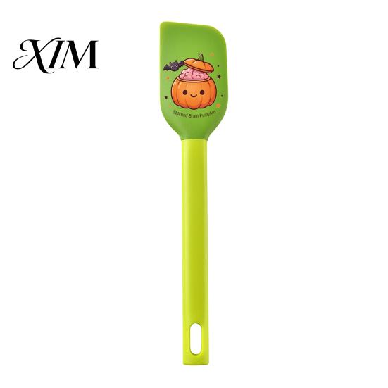 Pumpkin Pattern Spatula Halloween Silicone Spatula, Cartoon Pumpkin/Ghost/Skeleton/Witch Print, Heat Resistant Food Mixing Spoon for Batter