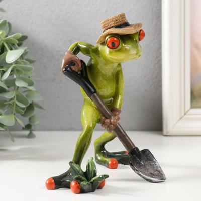 Садовая лягушка, держащая лопату, зеленая лягушка, смоляная статуэтка, фермерское животное, скульптура, украшение для домашнего офиса, рабочего стола, украшение для сада в помещении и на открытом воздухе