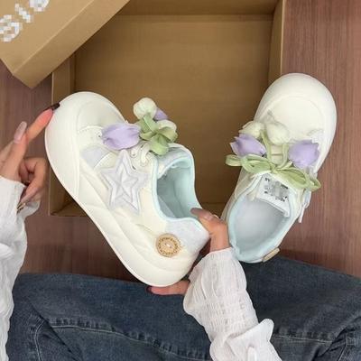 Осень маленькие белые туфли милые платформа звезды спортивные туфли с большой головой новый национальный тренд универсальные повседневные туфли-хлебушки