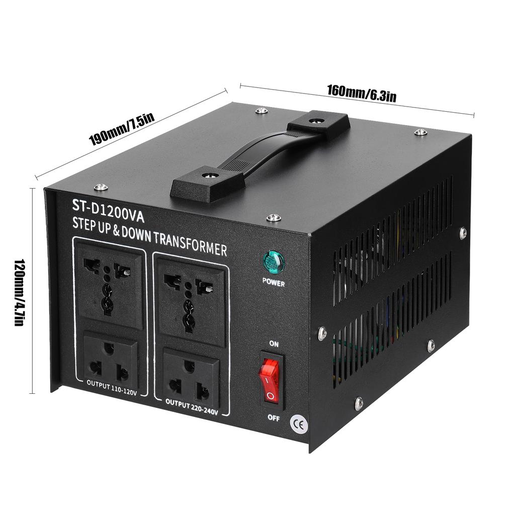 Step Up&Down Transformer Compact Size Voltage Converter 1200VA Portable Home Electrical Appliances