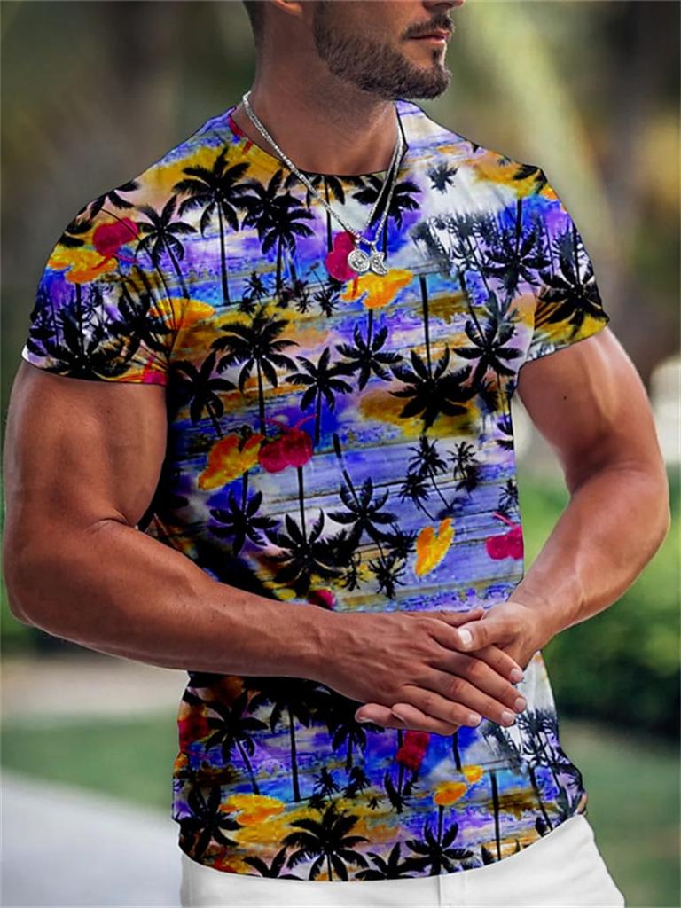 Summer Hawaiian Men's T-shirt 3d Print Tree Graphic T Shirt Fashion Short Sleeve Clothing Oversized Camiseta Streetwear Tee Tops